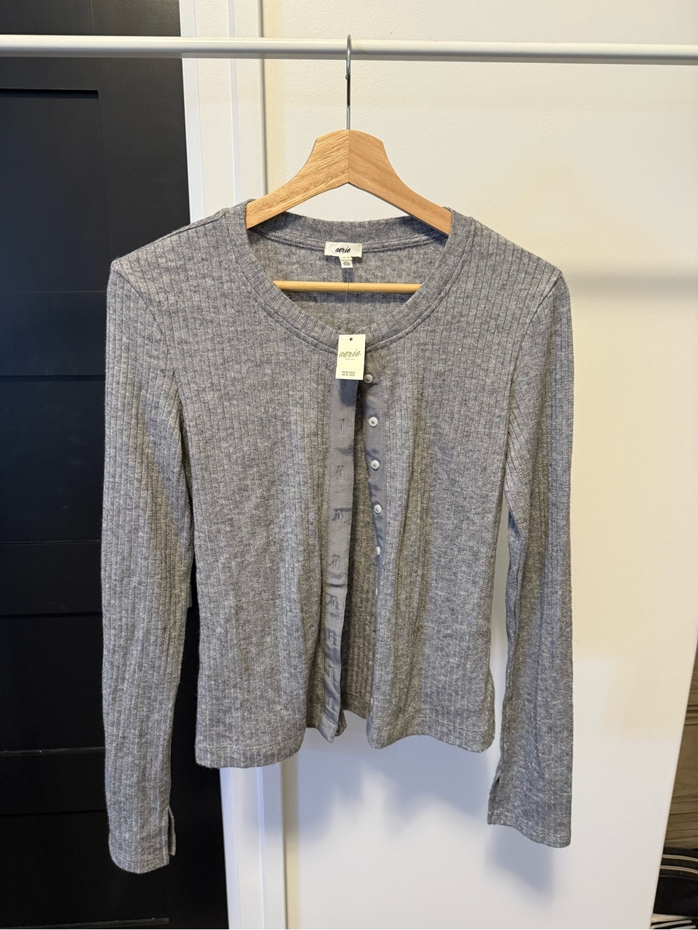 Aerie Gray Ribbed Button-Up Cardigan
